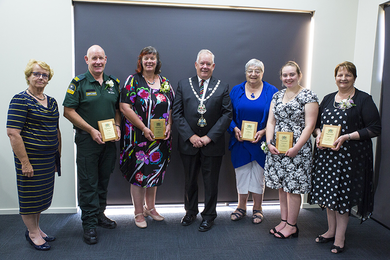 Raewyn Francis, John Begg, Janice Mehrtens, Mayor Craig Rowley, Mavis Andrew, Catherine Nichol and Sandra Coles